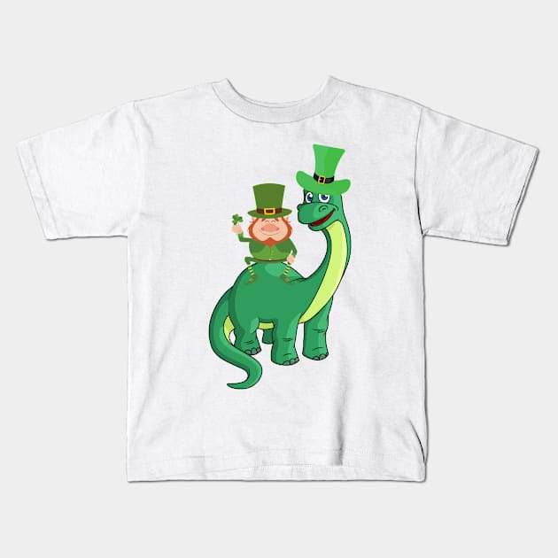 Kid's Dinosaur Shamrock St Patrick's Day Kids T-Shirt by yassinebd